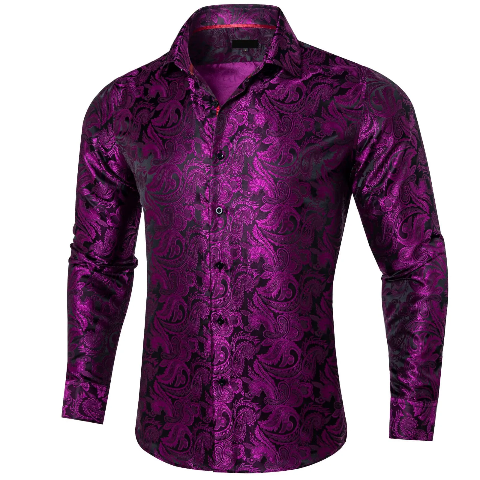 Ties2you Button Down Shirt Deep Purple Paisley Long Sleeve Dress Shirts for Men