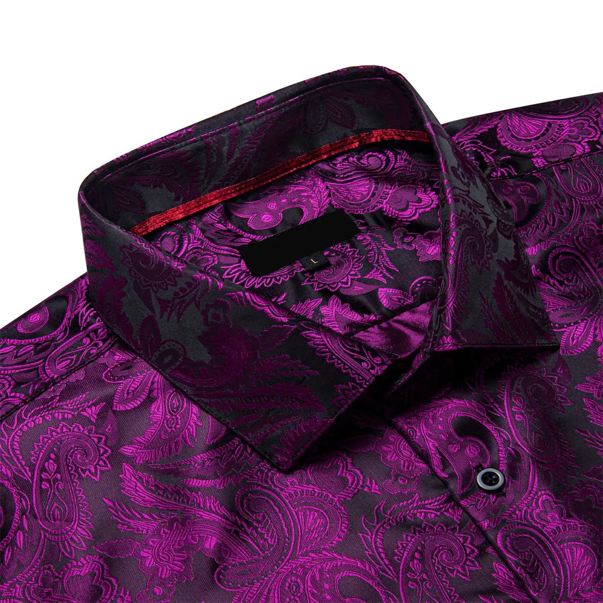 Ties2you Button Down Shirt Deep Purple Paisley Long Sleeve Dress Shirts for Men