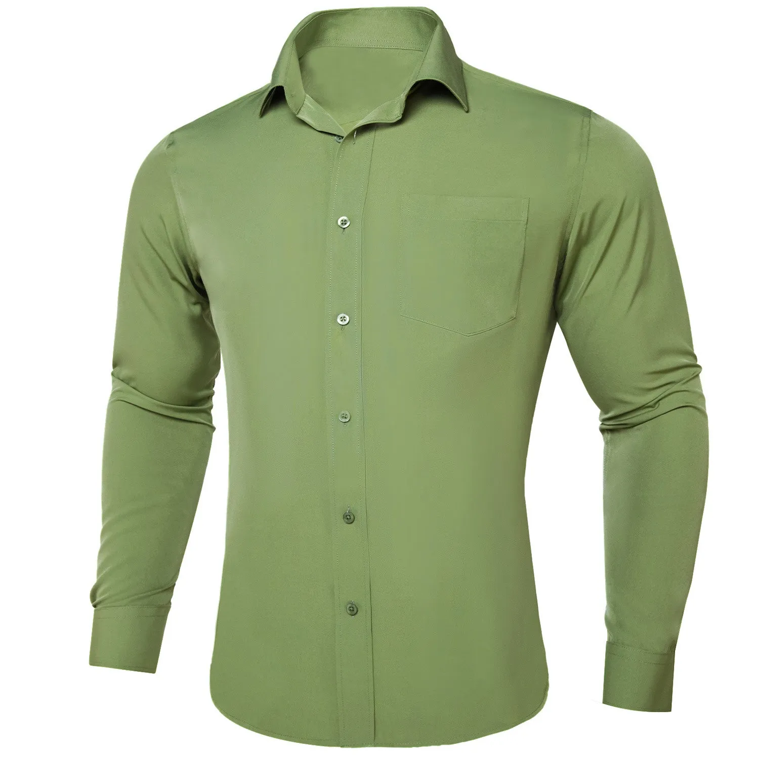 Ties2you Button Down Shirt Sea Green Solid Men's Silk Long Sleeve Shirt