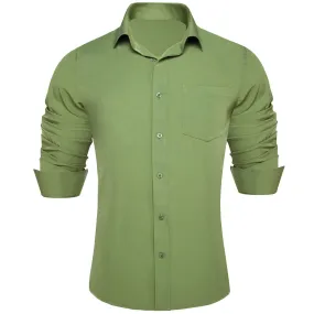 Ties2you Button Down Shirt Sea Green Solid Men's Silk Long Sleeve Shirt