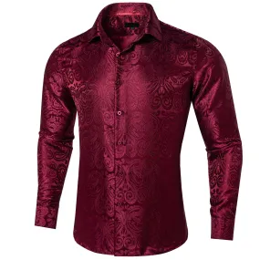 Ties2you Button Up Shirt Burgundy Paisley Long Sleeve Business Dress Shirts for Men