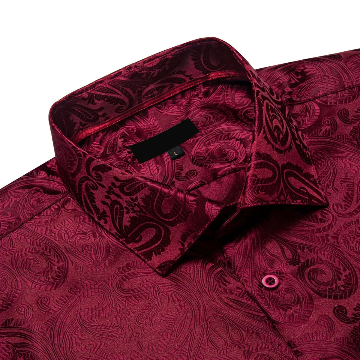 Ties2you Button Up Shirt Burgundy Paisley Long Sleeve Business Dress Shirts for Men