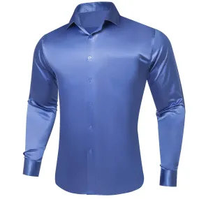 Ties2you Button Up Shirt Design Cobalt Blue Solid Long Sleeve Tuxedo Shirt for Men