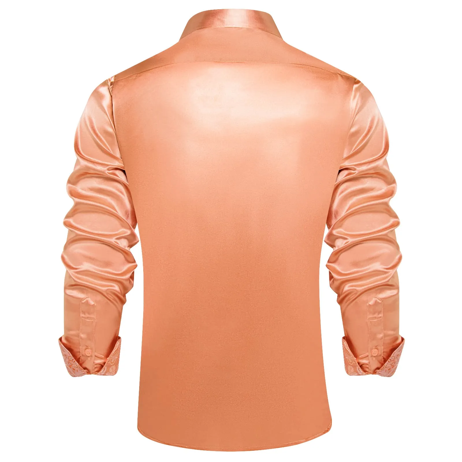Ties2you Collared Shirt Light Salmon Orange Satin Solid Long Sleeve Button Up Mens Shirt Design