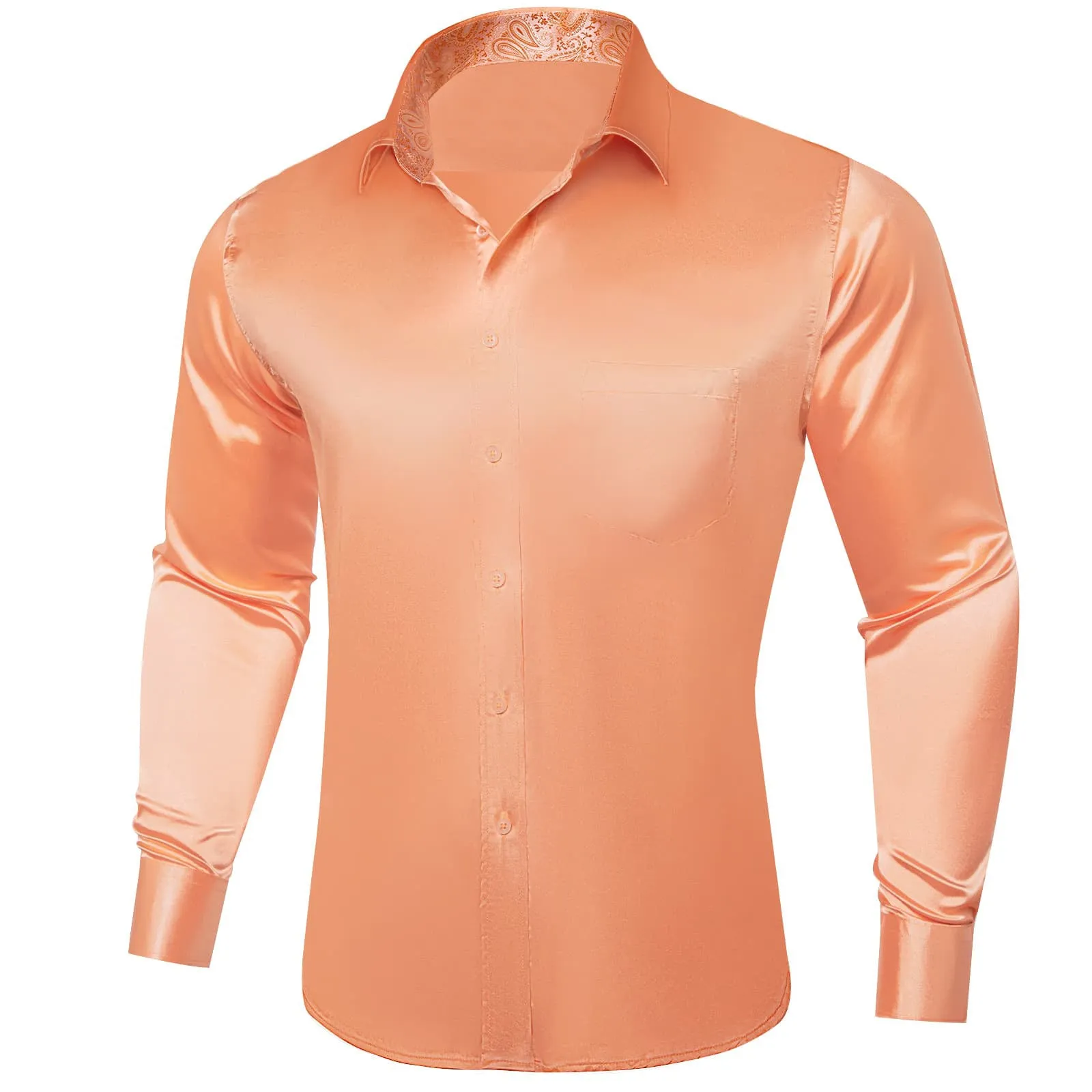 Ties2you Collared Shirt Light Salmon Orange Satin Solid Long Sleeve Button Up Mens Shirt Design