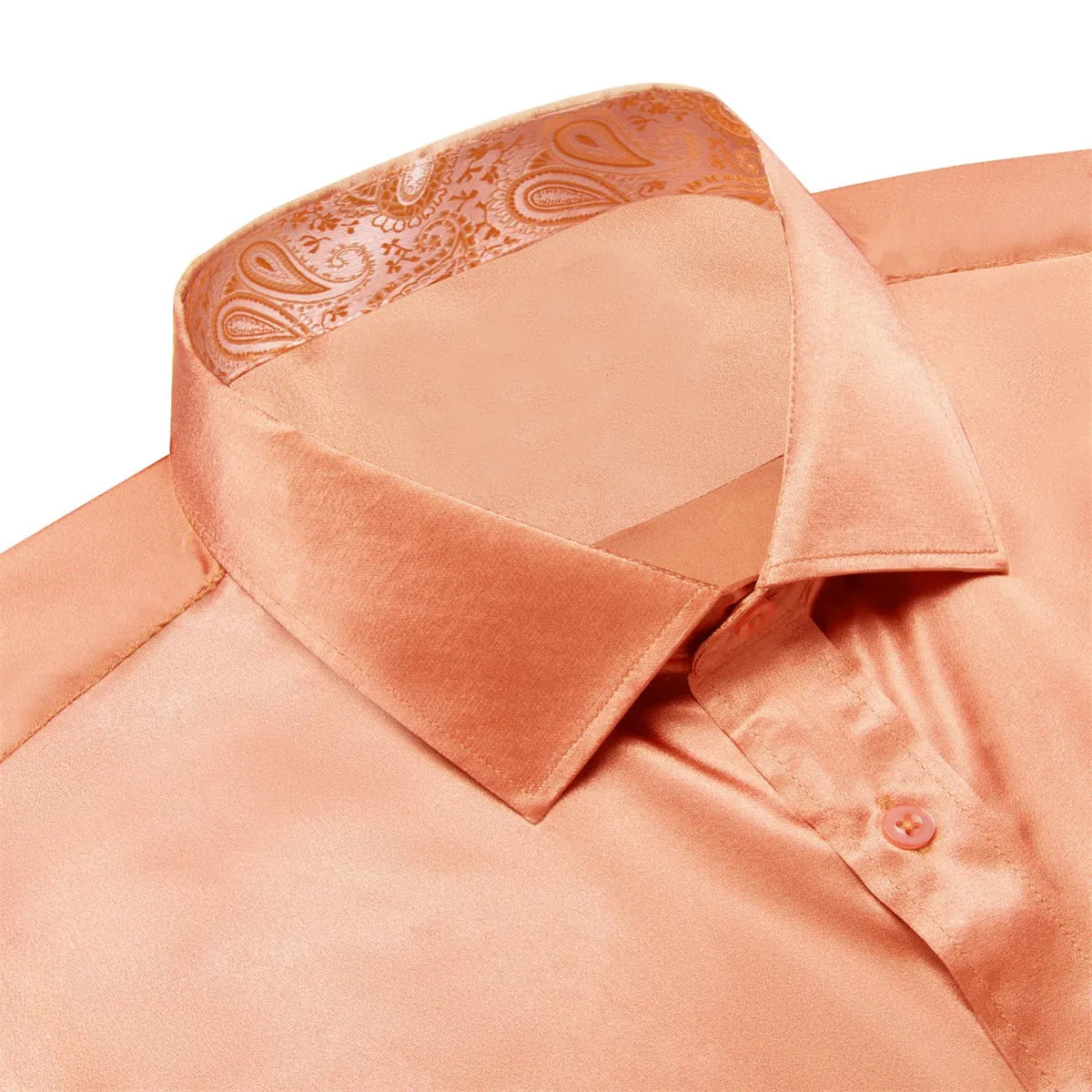 Ties2you Collared Shirt Light Salmon Orange Satin Solid Long Sleeve Button Up Mens Shirt Design