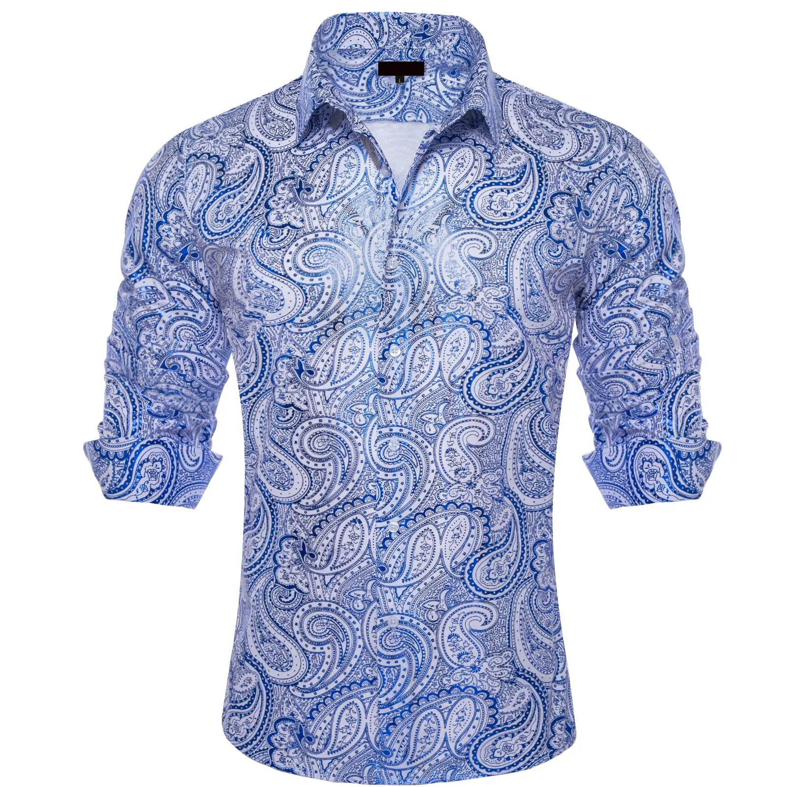 Ties2you Dress Shirt Blue Paisley Hot Stamping Long Sleeve Mens Shirt