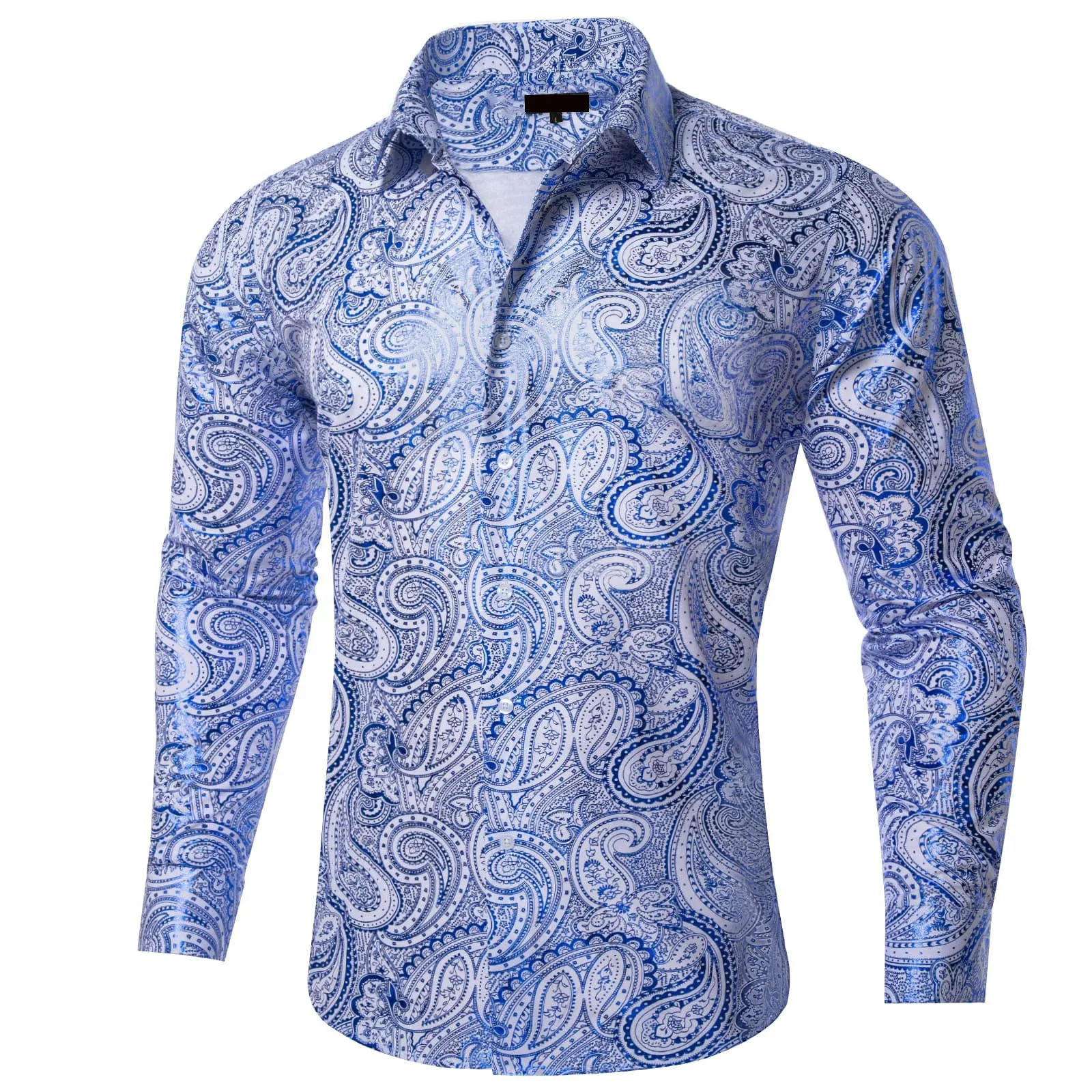 Ties2you Dress Shirt Blue Paisley Hot Stamping Long Sleeve Mens Shirt