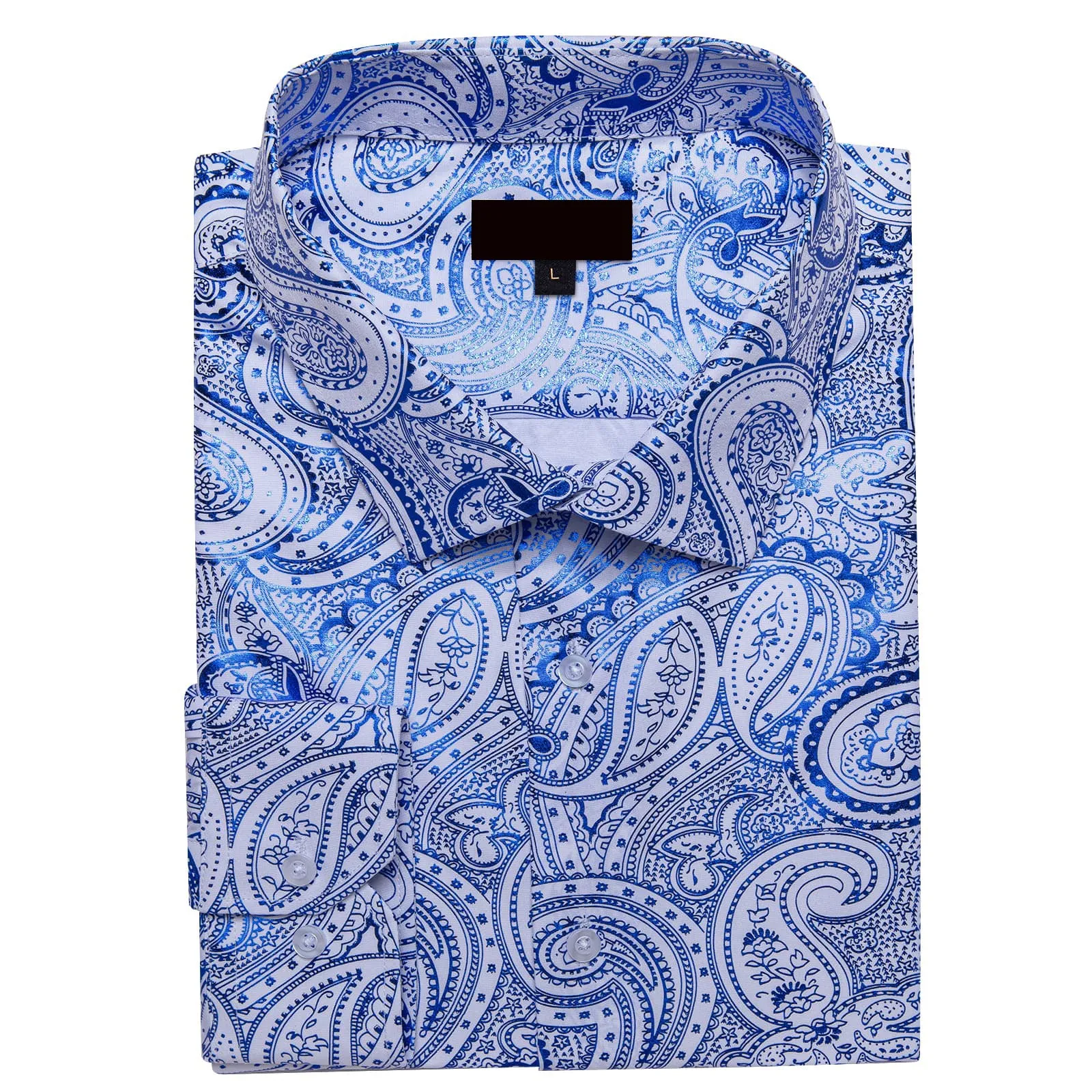 Ties2you Dress Shirt Blue Paisley Hot Stamping Long Sleeve Mens Shirt