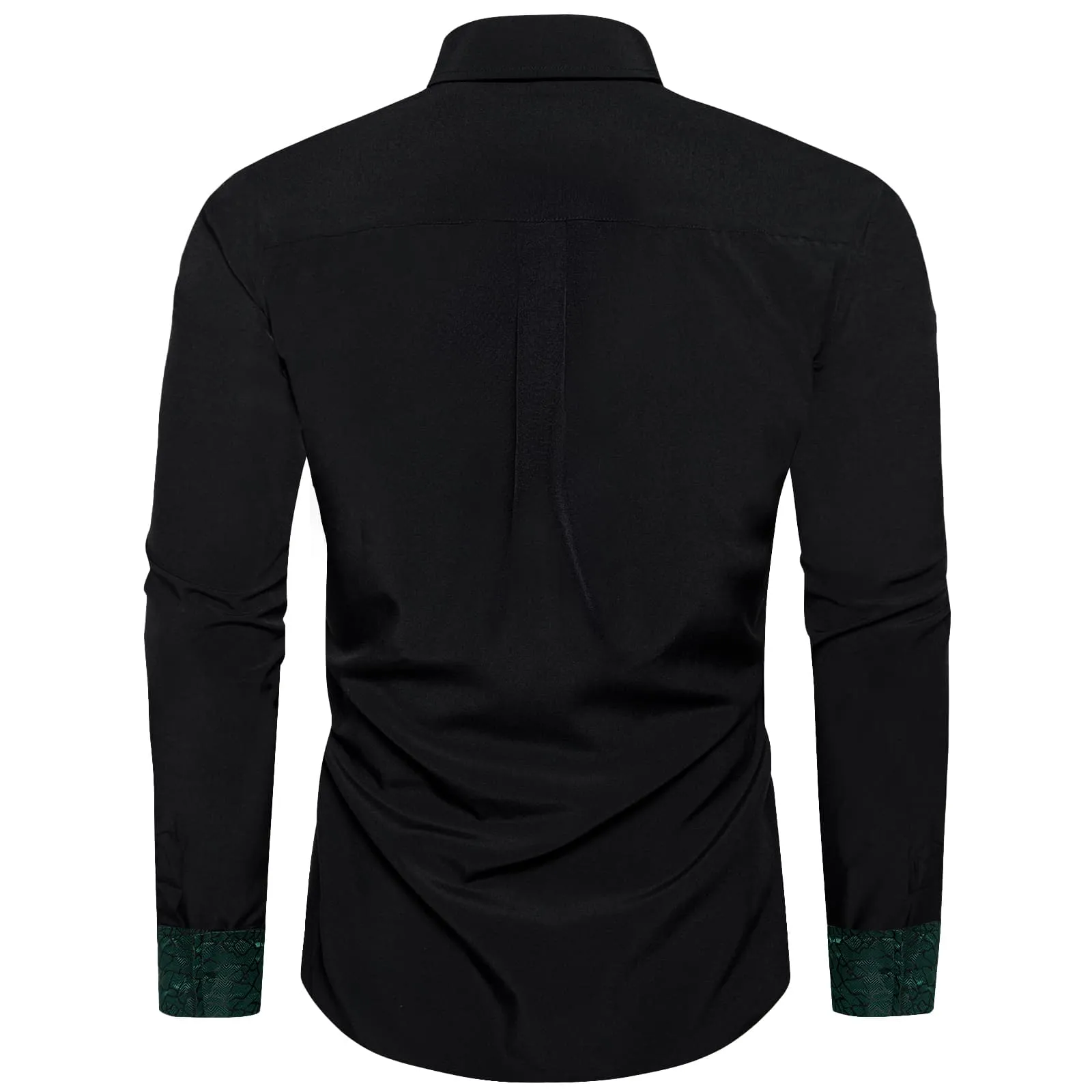 Ties2you Dress Shirt for Men Black Solid Green Splicing Silk Long Sleeve Shirt