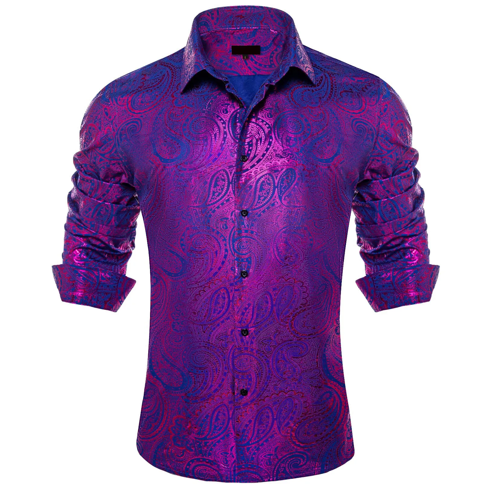 Ties2you Dress Shirt Purple Blue Paisley Hot Stamping Long Sleeve Mens Shirt