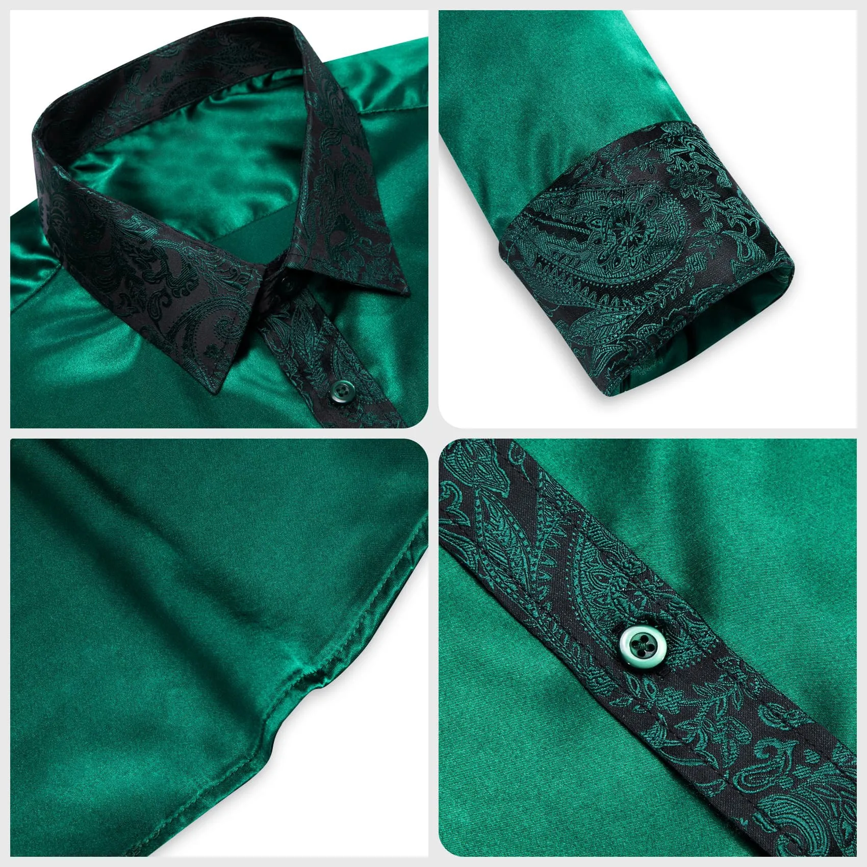 Ties2you Dress Shirt Sapphire Pine Green Solid Splicing Floral Button Down Long Sleeve Shirts for Men