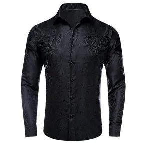 Ties2you Long Sleeve Shirt Black Paisley Silk Men's Shirt