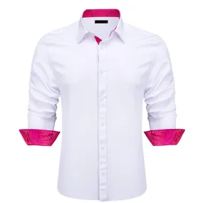 Ties2you Long Sleeve Shirt White Rose Pink Splicing Paisley Men's Shirt