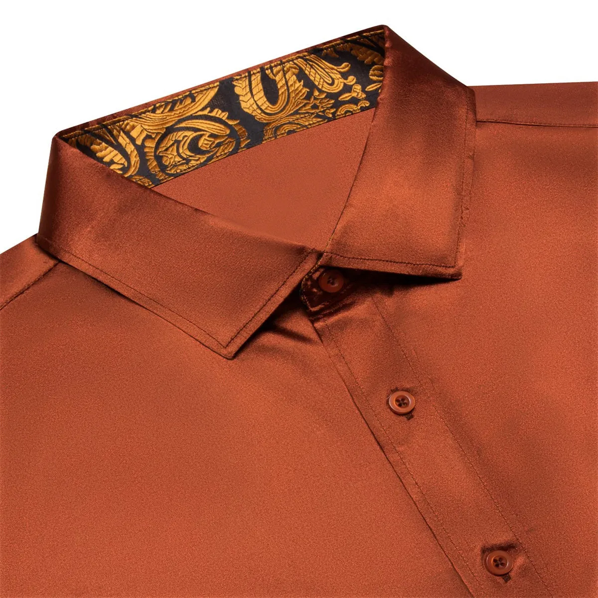 Ties2you Men's Shirt  Burnt Orange Satin Solid Long Sleeve Button Up Shirt