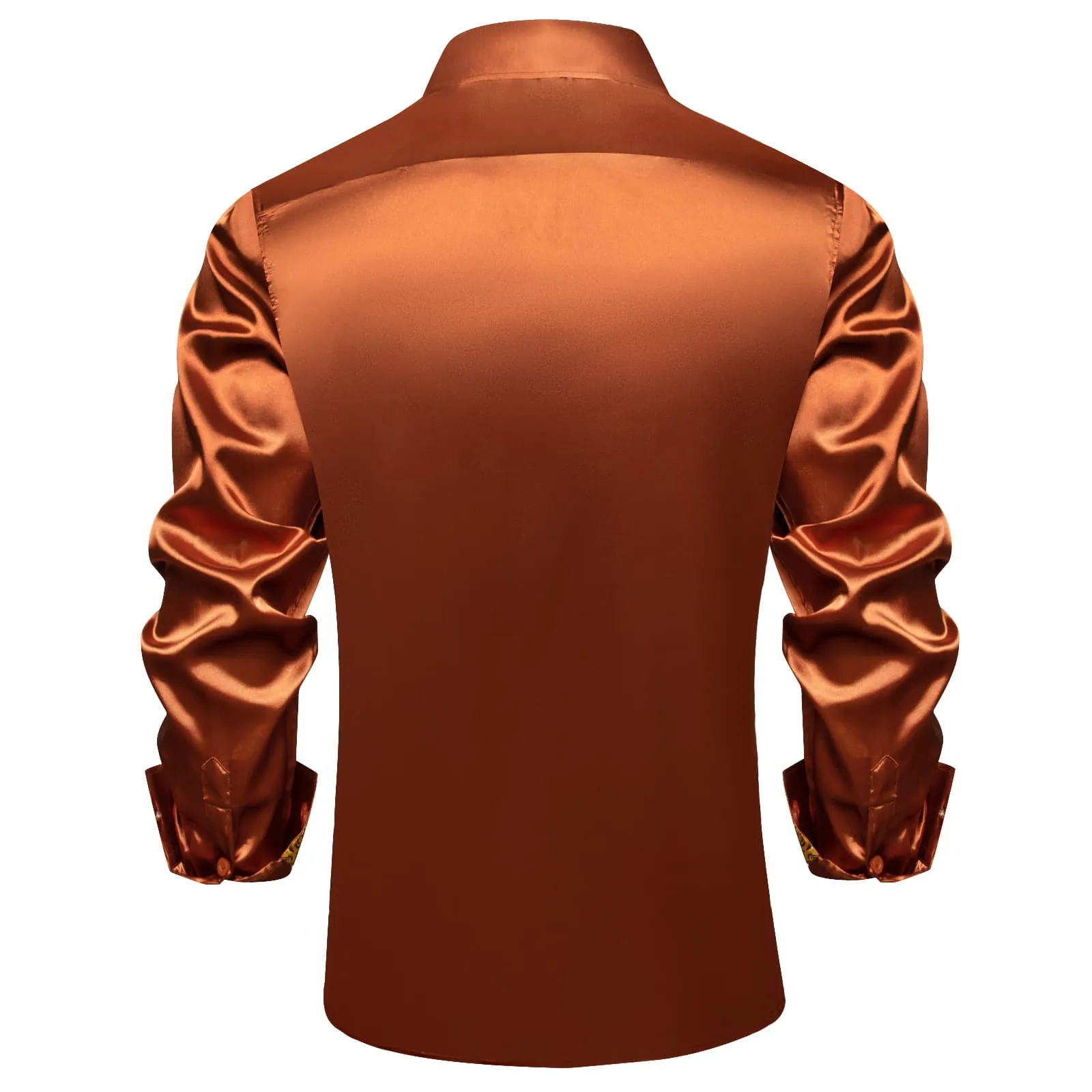 Ties2you Men's Shirt  Burnt Orange Satin Solid Long Sleeve Button Up Shirt