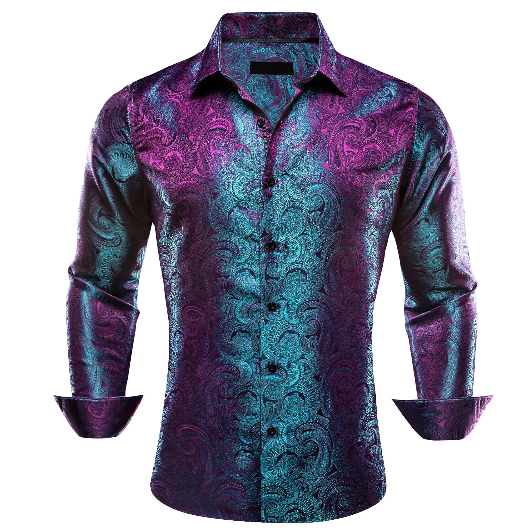 Ties2you Work Shirt Purple Teal Paisley Silk Mens Button Down Long Sleeve Dress Shirt Top