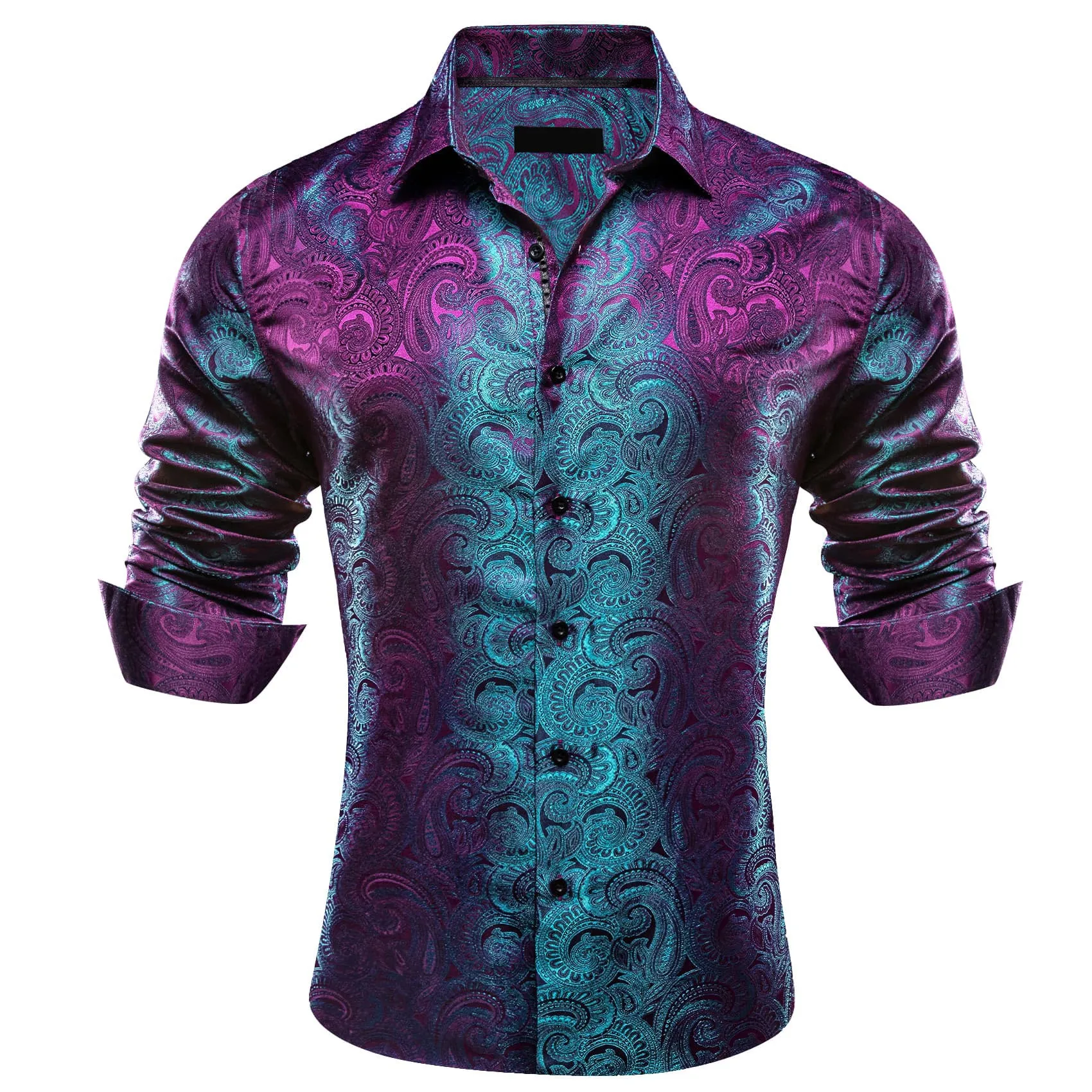 Ties2you Work Shirt Purple Teal Paisley Silk Mens Button Down Long Sleeve Dress Shirt Top