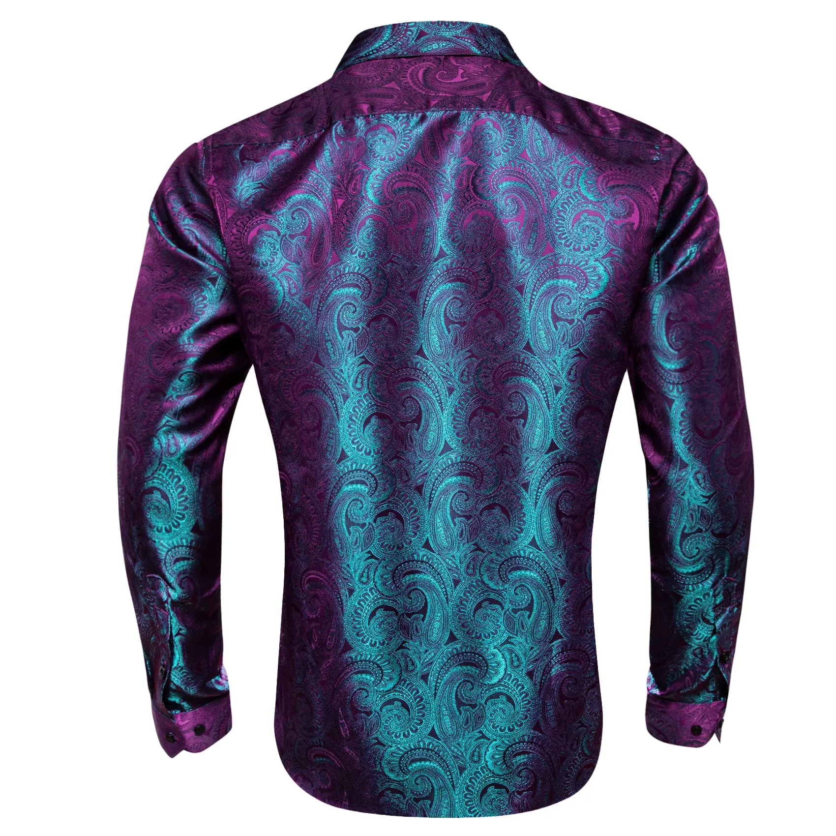 Ties2you Work Shirt Purple Teal Paisley Silk Mens Button Down Long Sleeve Dress Shirt Top