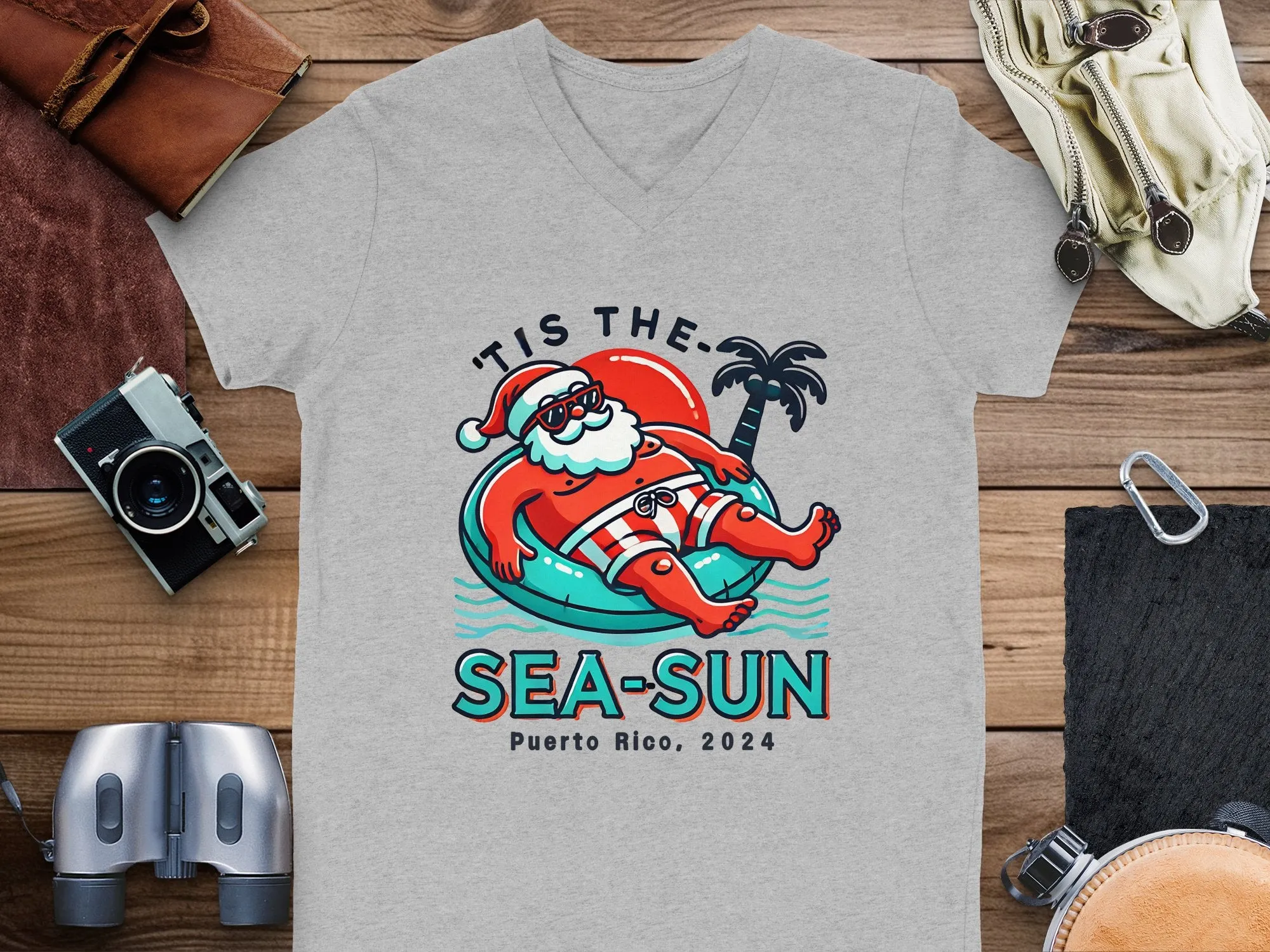 Tis the Sea-Sun, Custom Christmas Holidays 2024, Personalized Santa Vacation Unisex T-Shirts