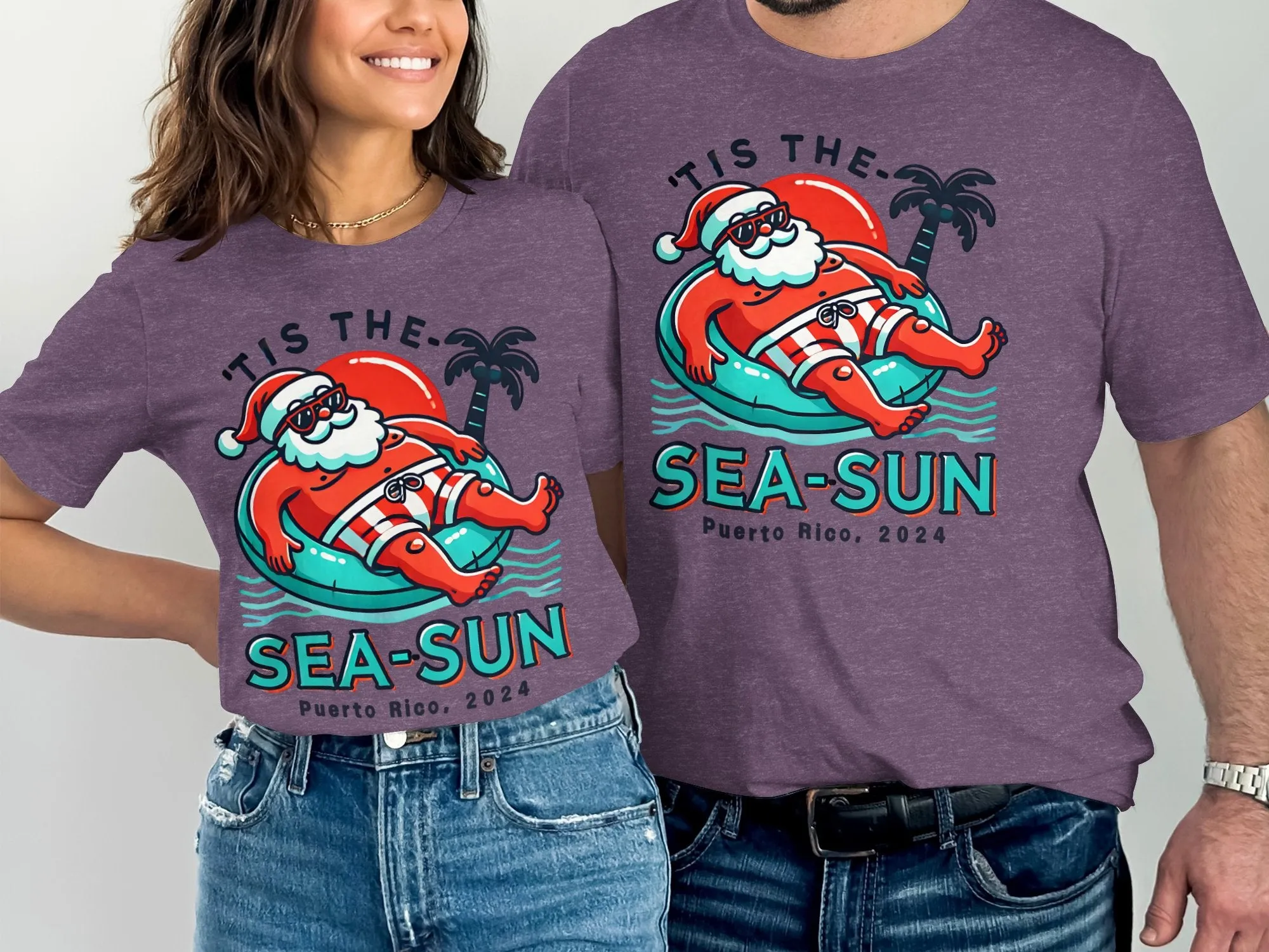Tis the Sea-Sun, Custom Christmas Holidays 2024, Personalized Santa Vacation Unisex T-Shirts