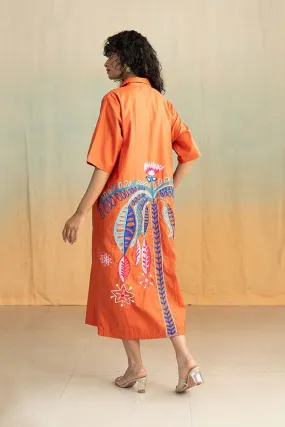 Toddy Palm Embroidered Midi Dress (Radiant Rust)
