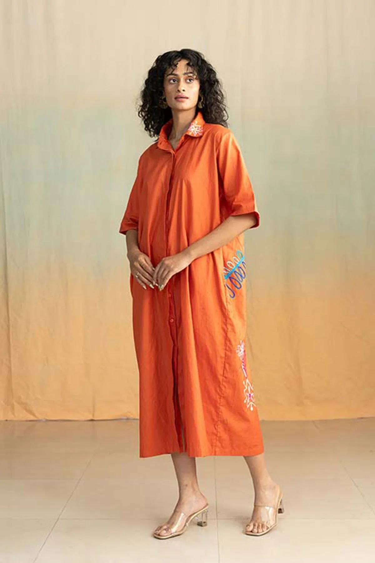Toddy Palm Embroidered Midi Dress (Radiant Rust)