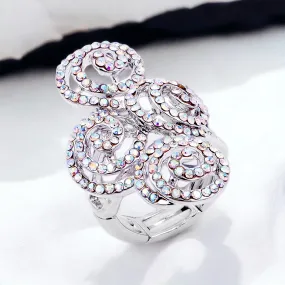 Twilight - AB Silver swirl pave rhinestone stretch ring