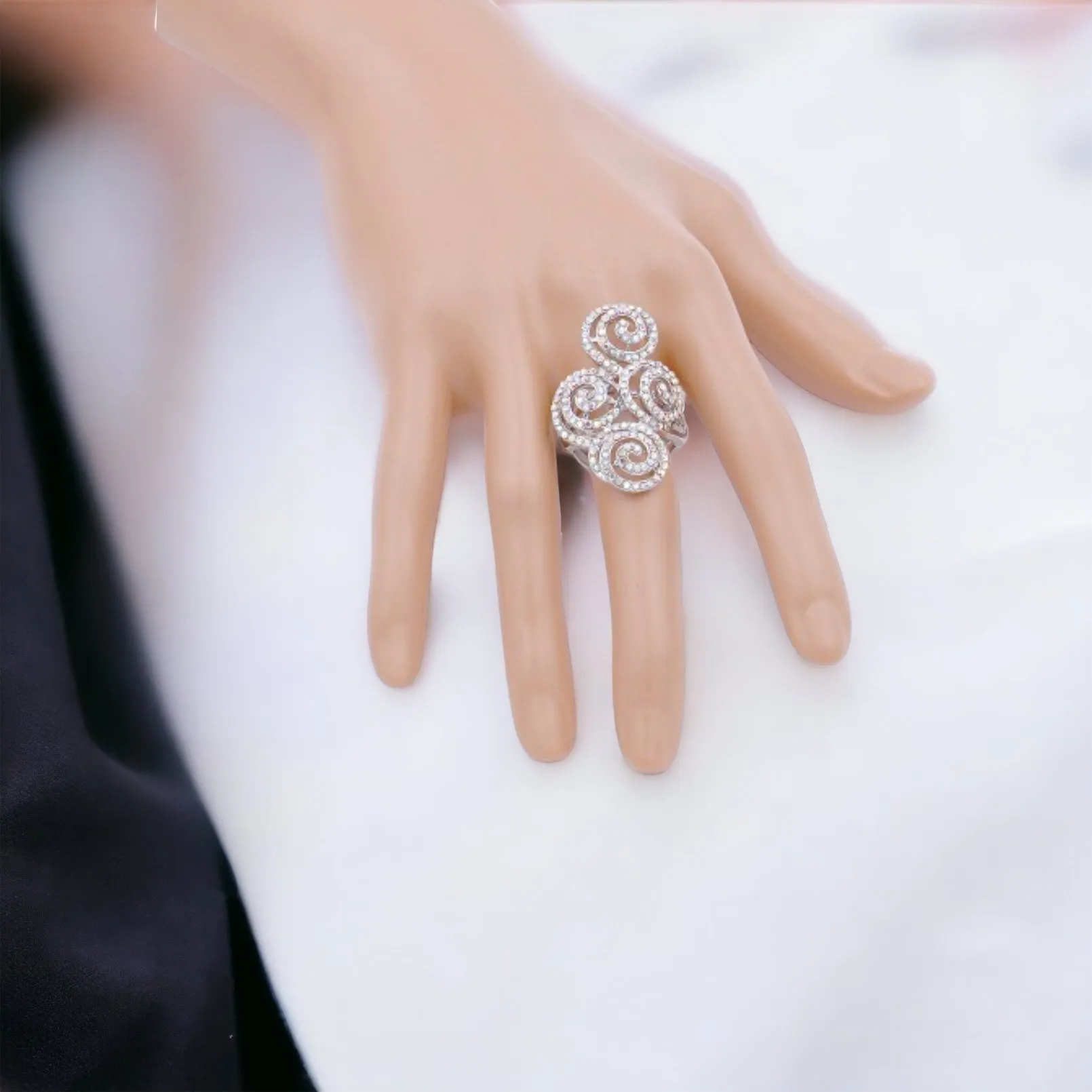 Twilight - AB Silver swirl pave rhinestone stretch ring