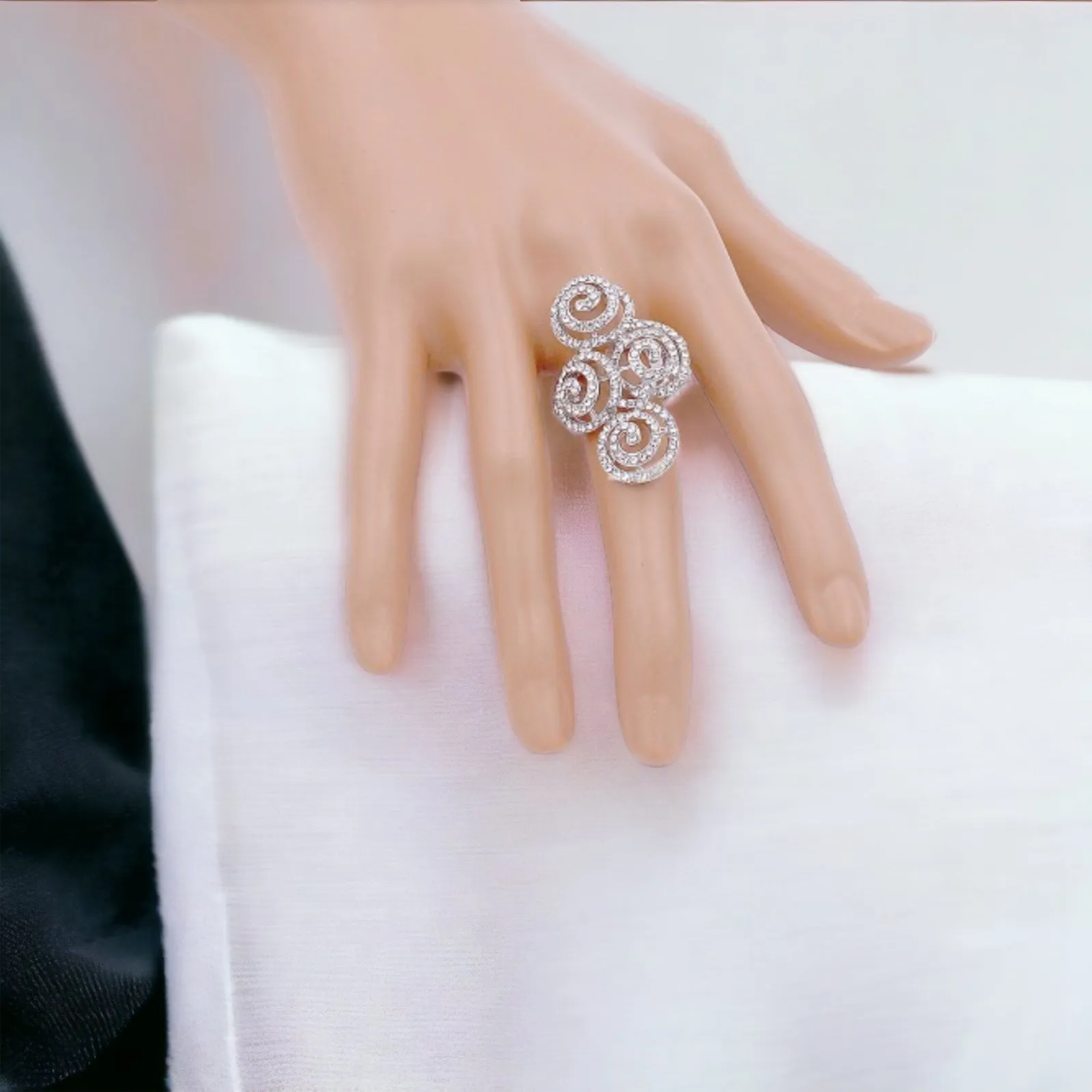 Twilight - AB Silver swirl pave rhinestone stretch ring