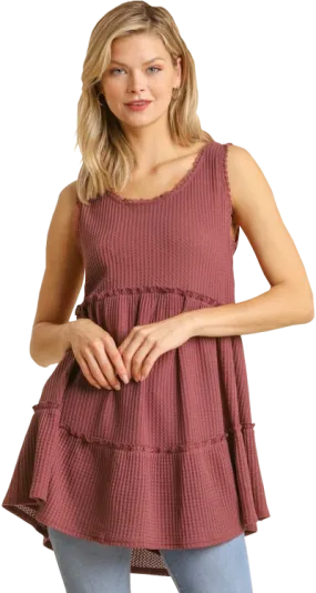 Umgee Waffle Knit Babydoll Tank Berry