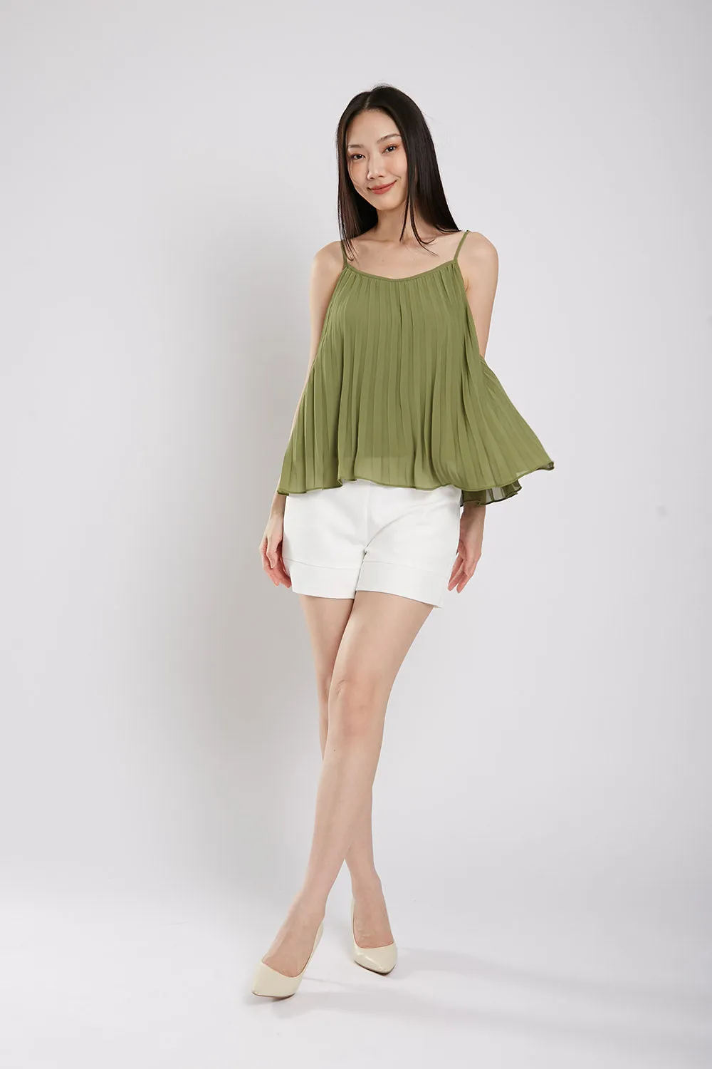 Valeria Pleat Top in Alamosa Green