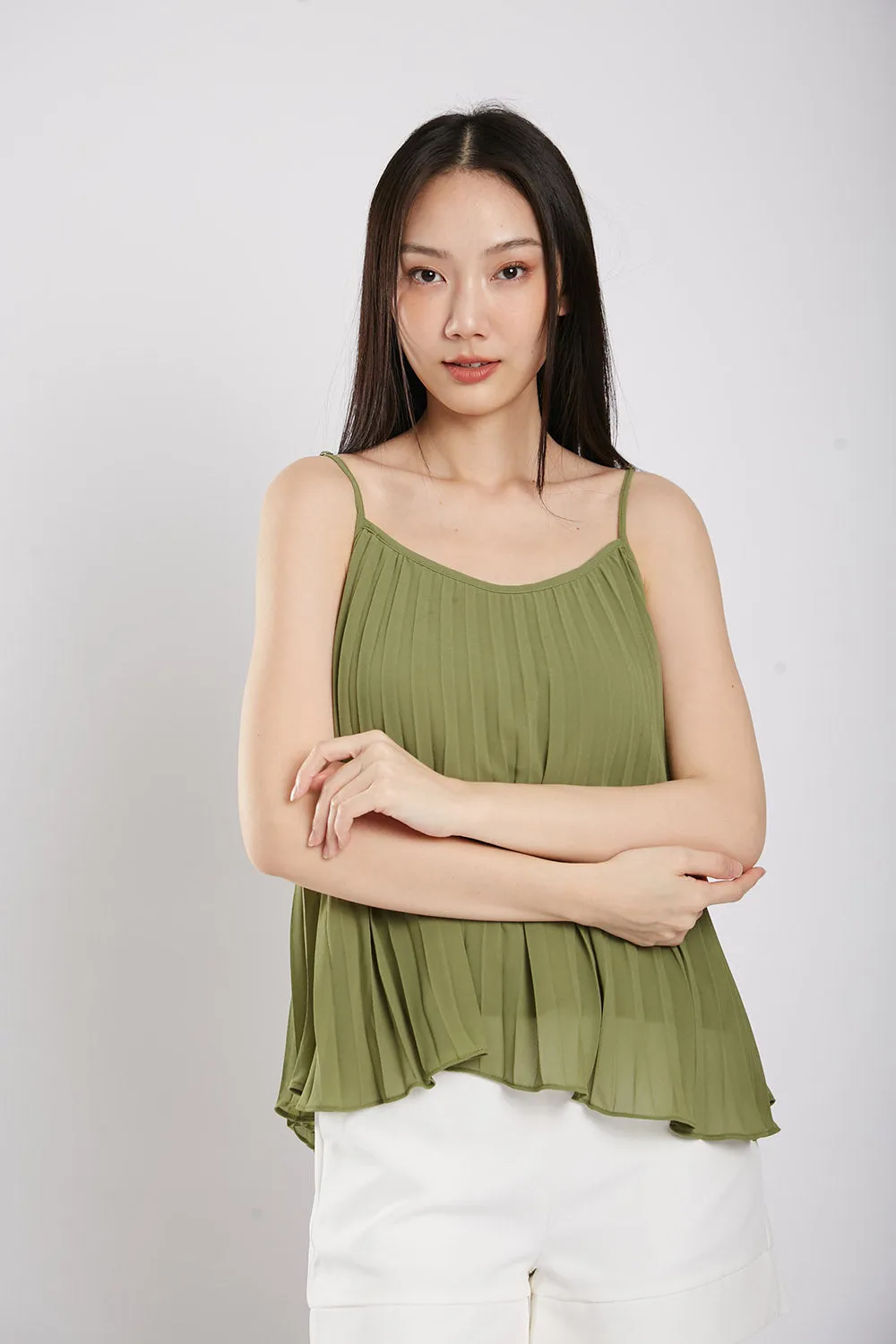 Valeria Pleat Top in Alamosa Green