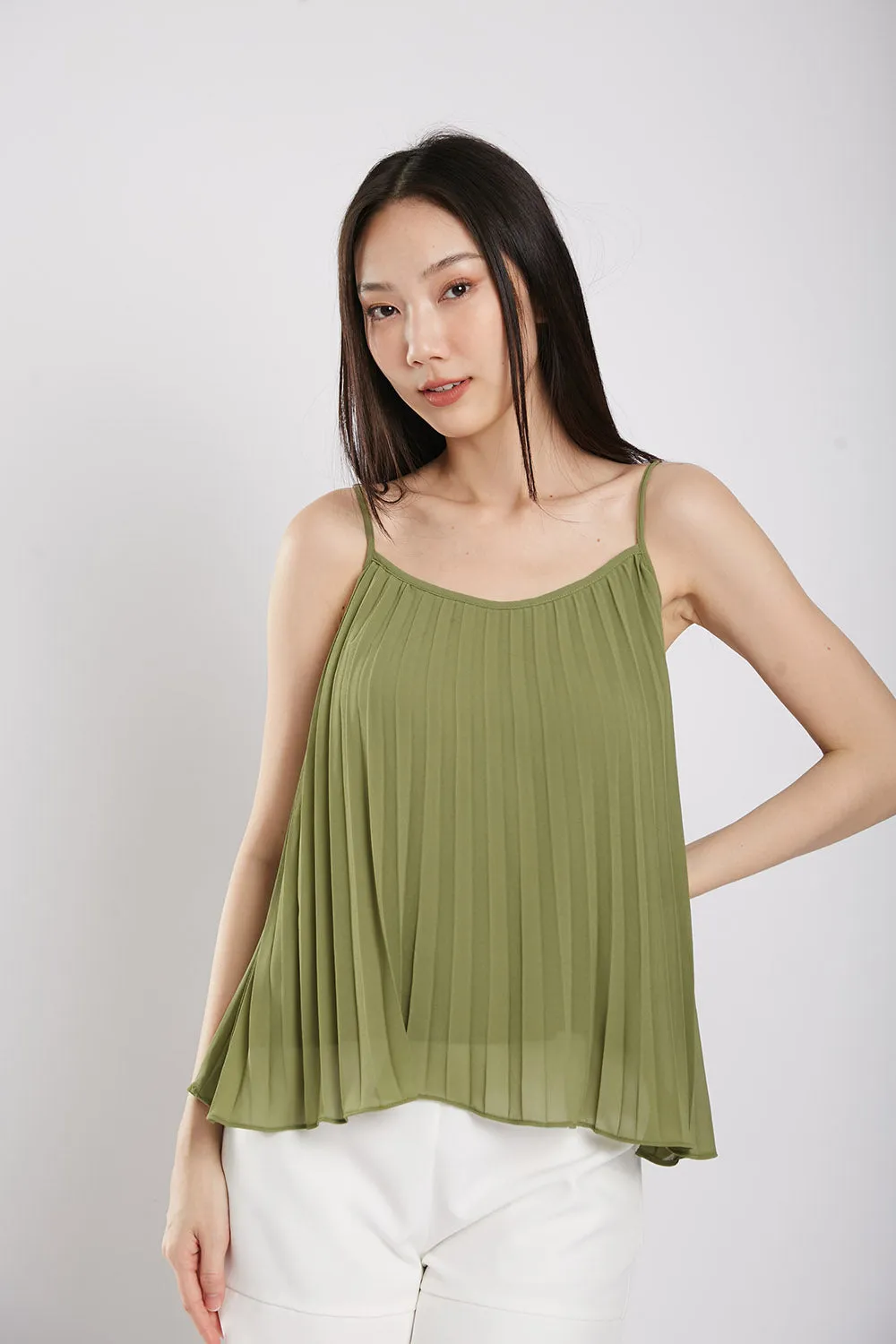 Valeria Pleat Top in Alamosa Green