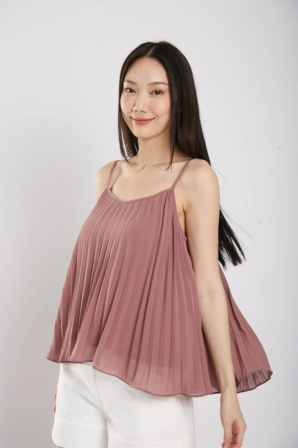 Valeria Pleat Top in Red Bean