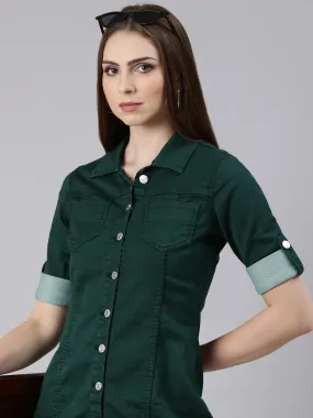 Women Green Solid Shirt Dress