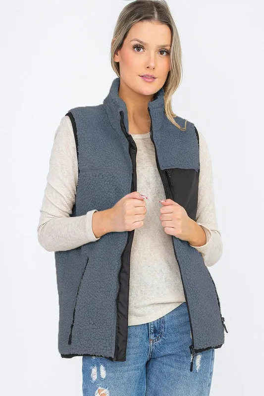 Women Sherpa Fleece Vest Top Jacket