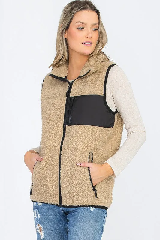 Women Sherpa Fleece Vest Top Jacket