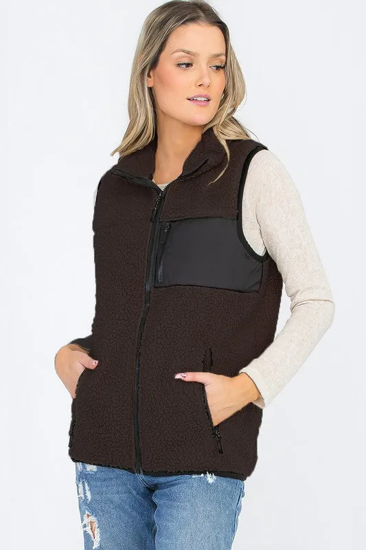 Women Sherpa Fleece Vest Top Jacket