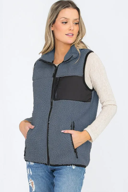 Women Sherpa Fleece Vest Top Jacket