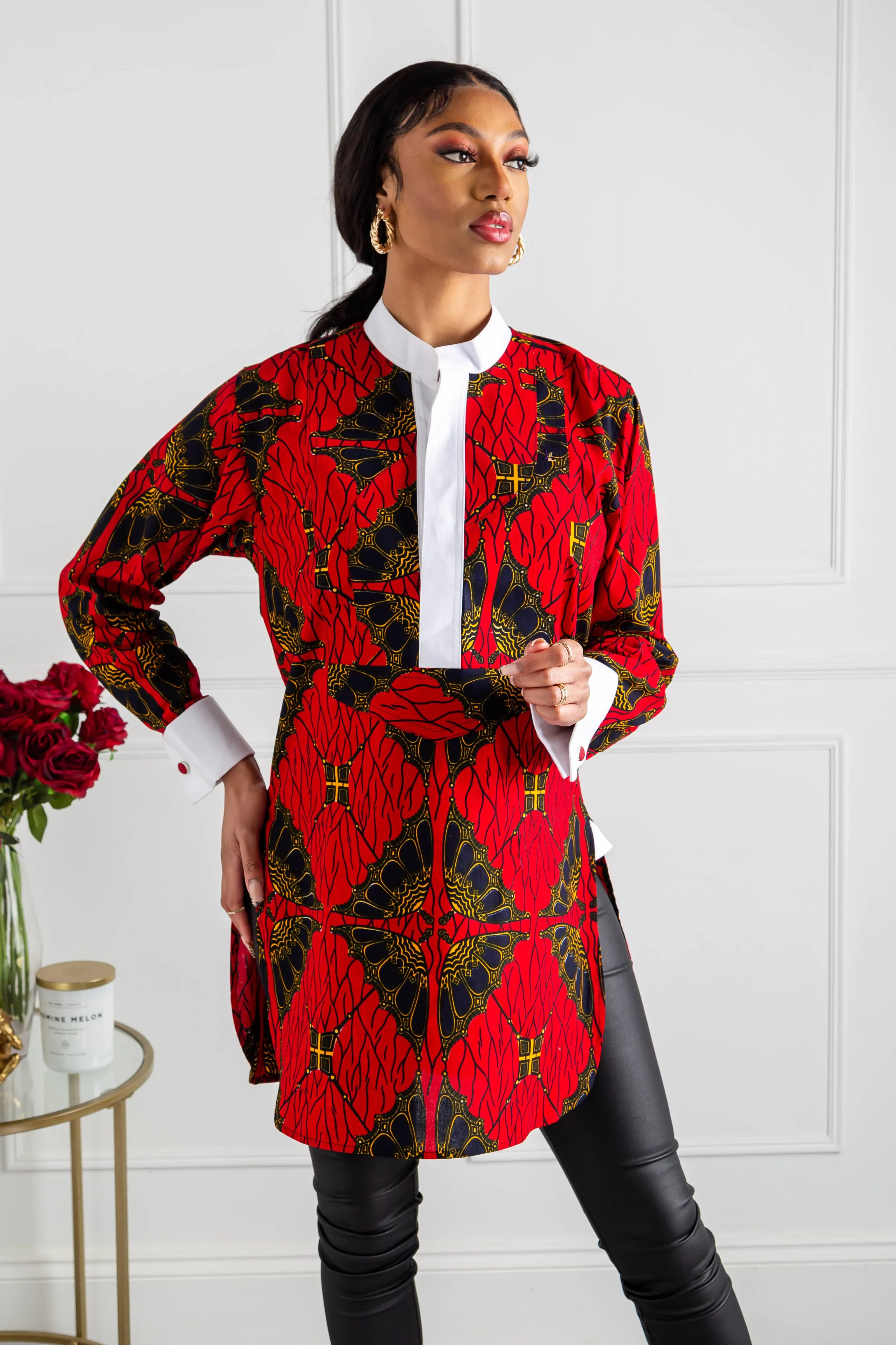 Womens African Dress Shirt | Unisex Etibo Style Long Sleeved Shirt - CORDELIA