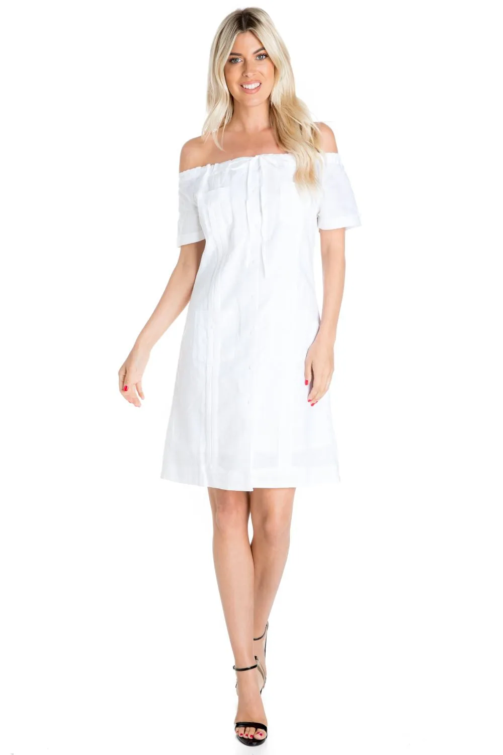 Women's Guayabera Dress Sexy Off Shoulder Linen Blend Button Down