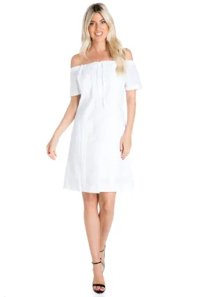 Women's Guayabera Dress Sexy Off Shoulder Linen Blend Button Down
