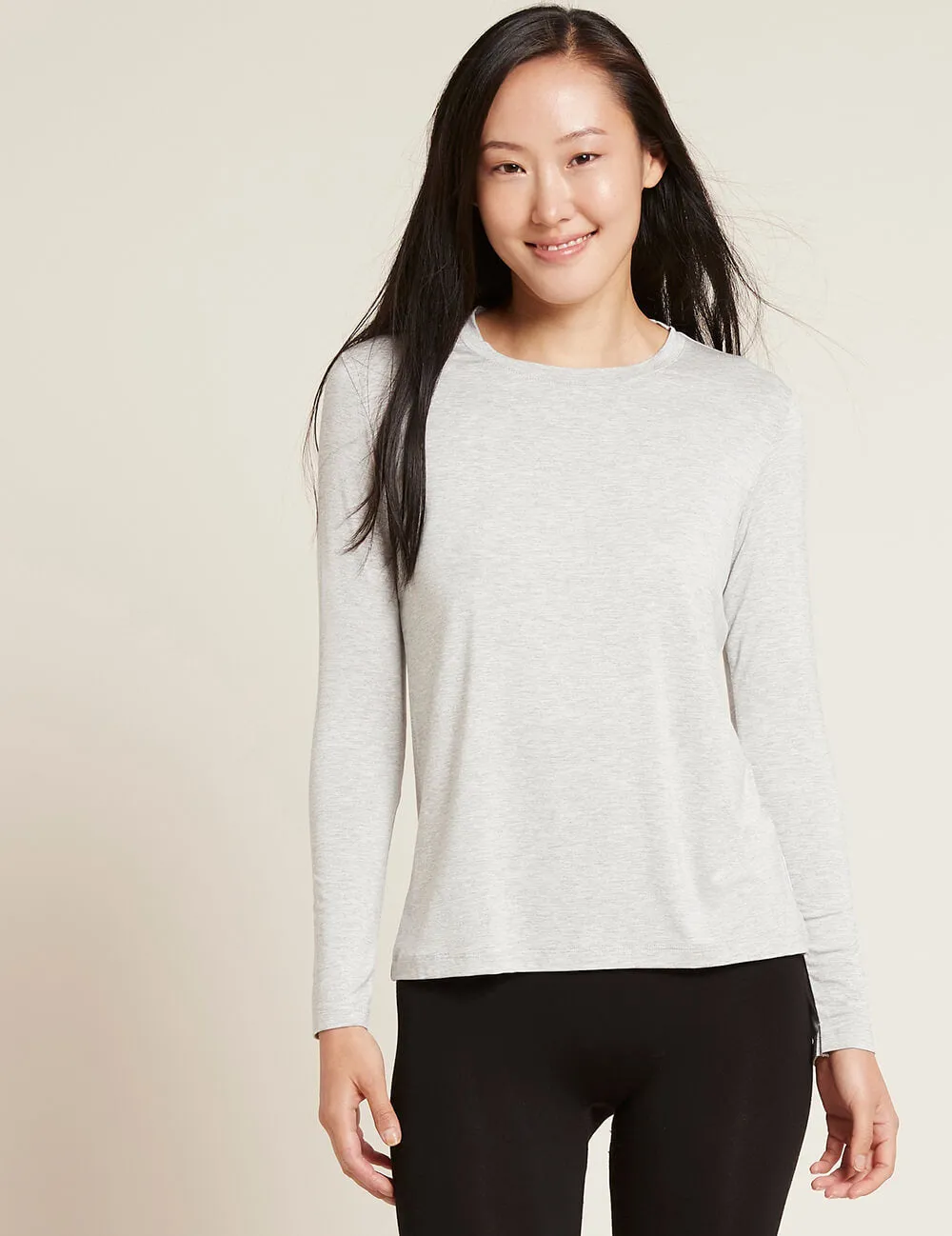 Women's Long Sleeve Round Neck T-Shirt - Light Grey Marl