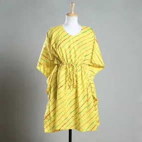 Yellow - Handmade Cotton Fabric Knee Length Kaftan Dress