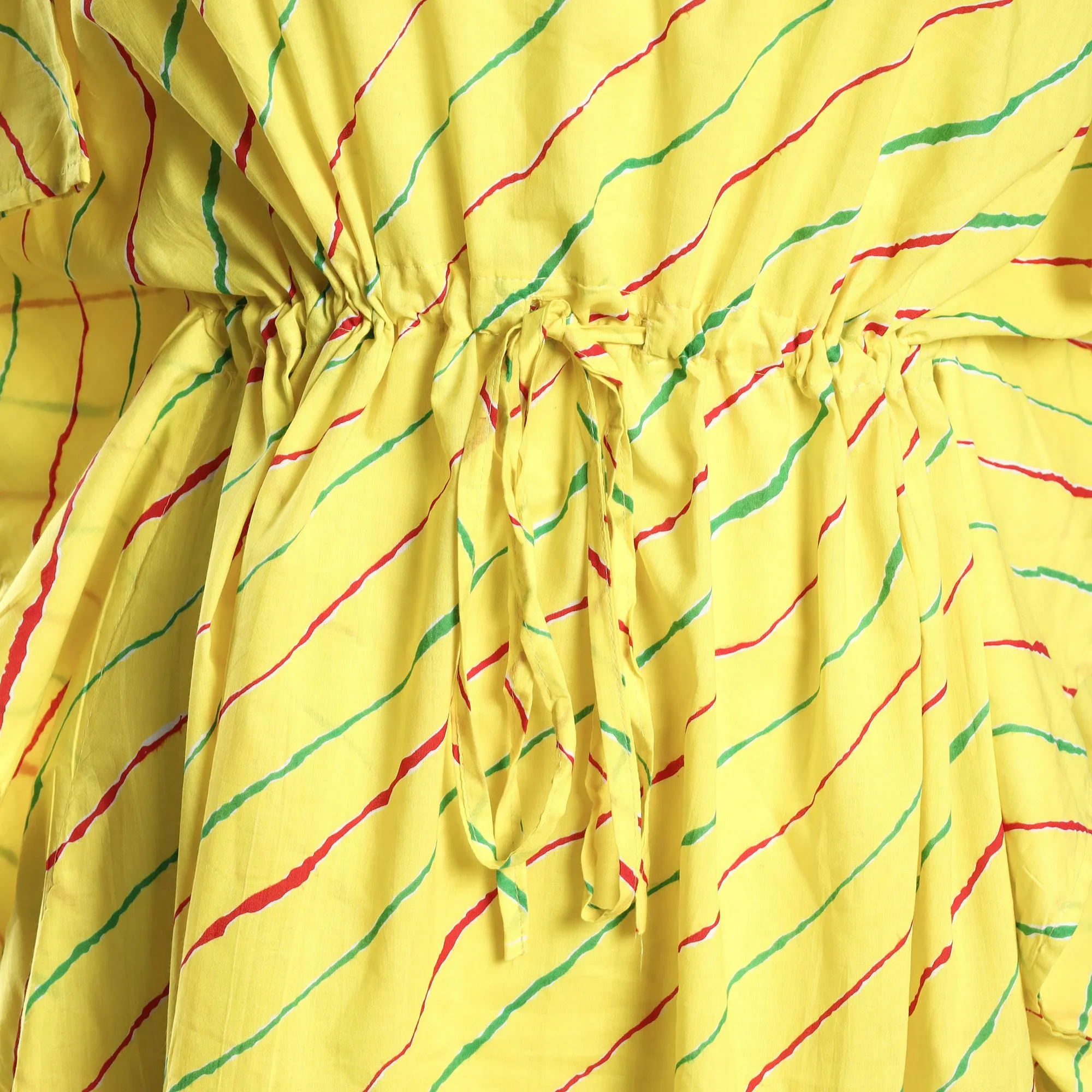 Yellow - Handmade Cotton Fabric Knee Length Kaftan Dress