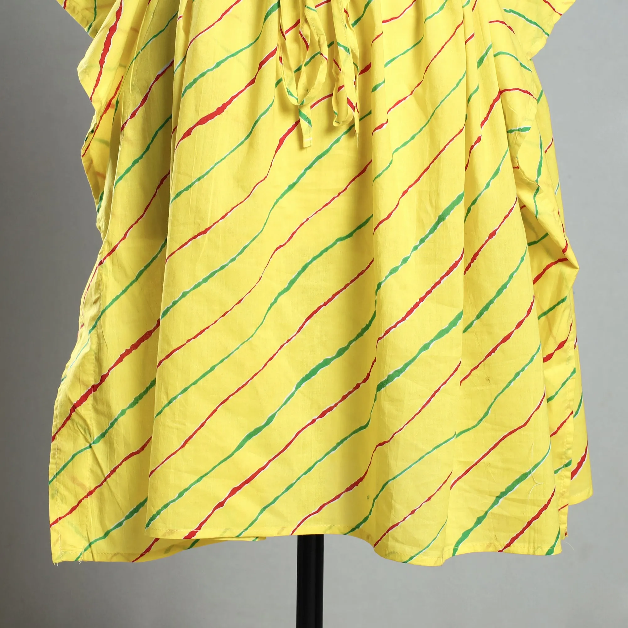 Yellow - Handmade Cotton Fabric Knee Length Kaftan Dress