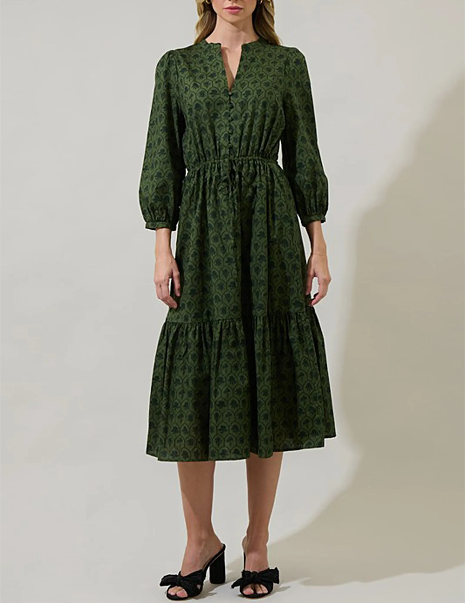 Zinnia Green Floral Cotton Dress