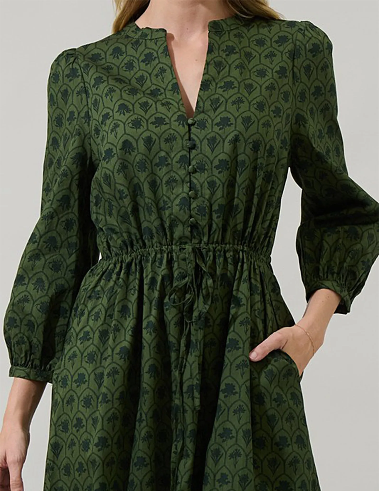 Zinnia Green Floral Cotton Dress