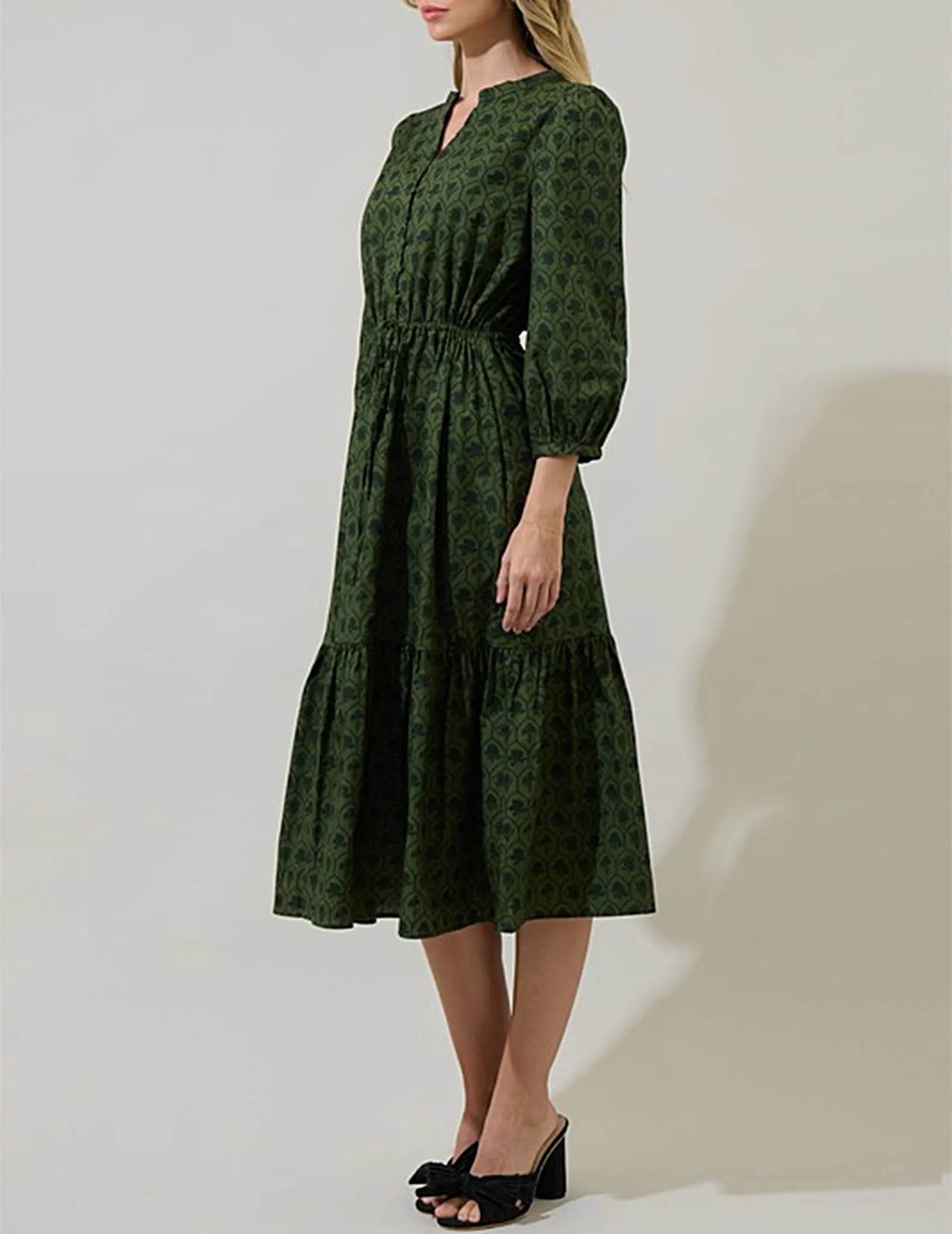 Zinnia Green Floral Cotton Dress